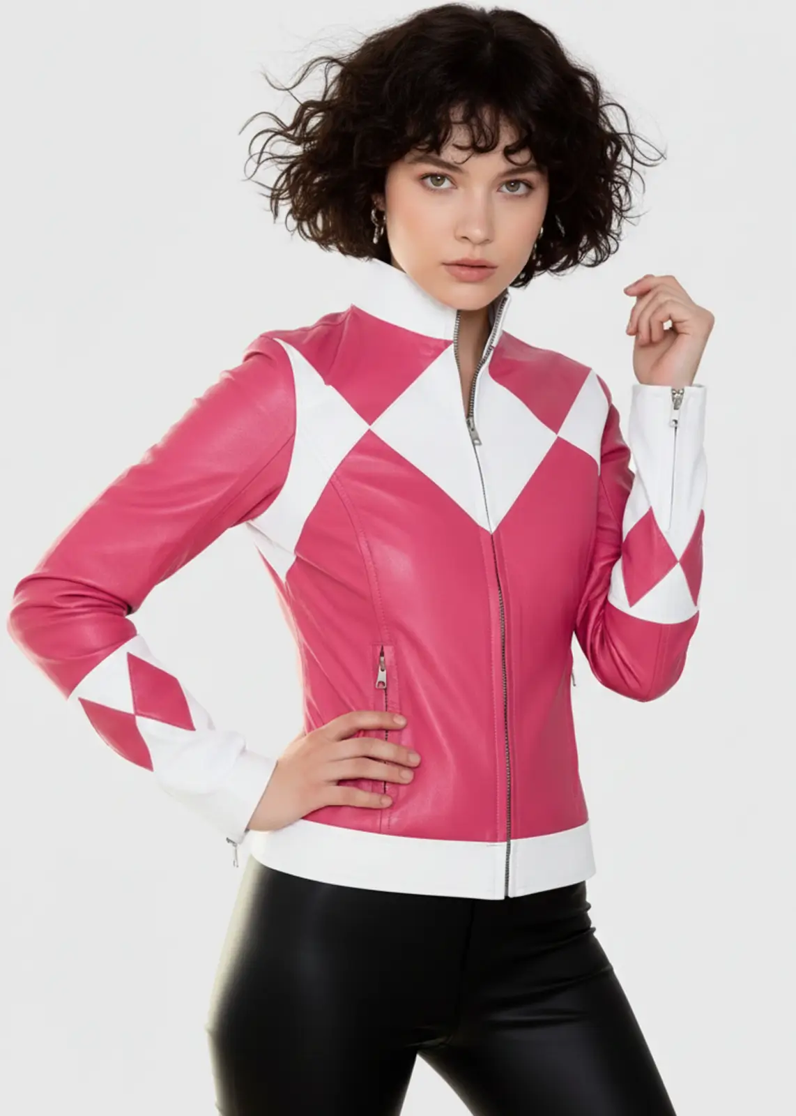Pink Mighty Morphin Power Ranger Leather Jacket