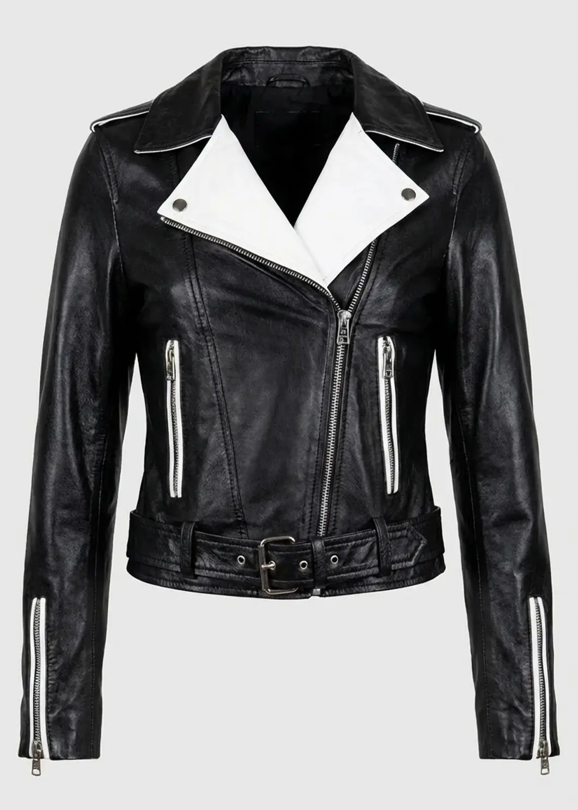 Women’s Black And White Leather Jacket