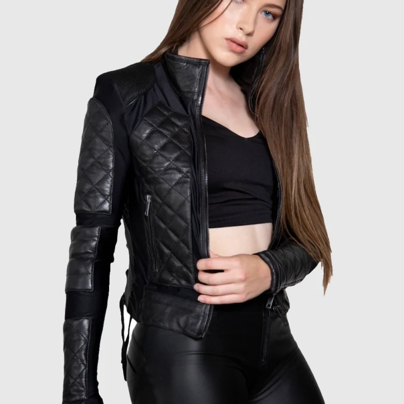 women's black corset jacket front