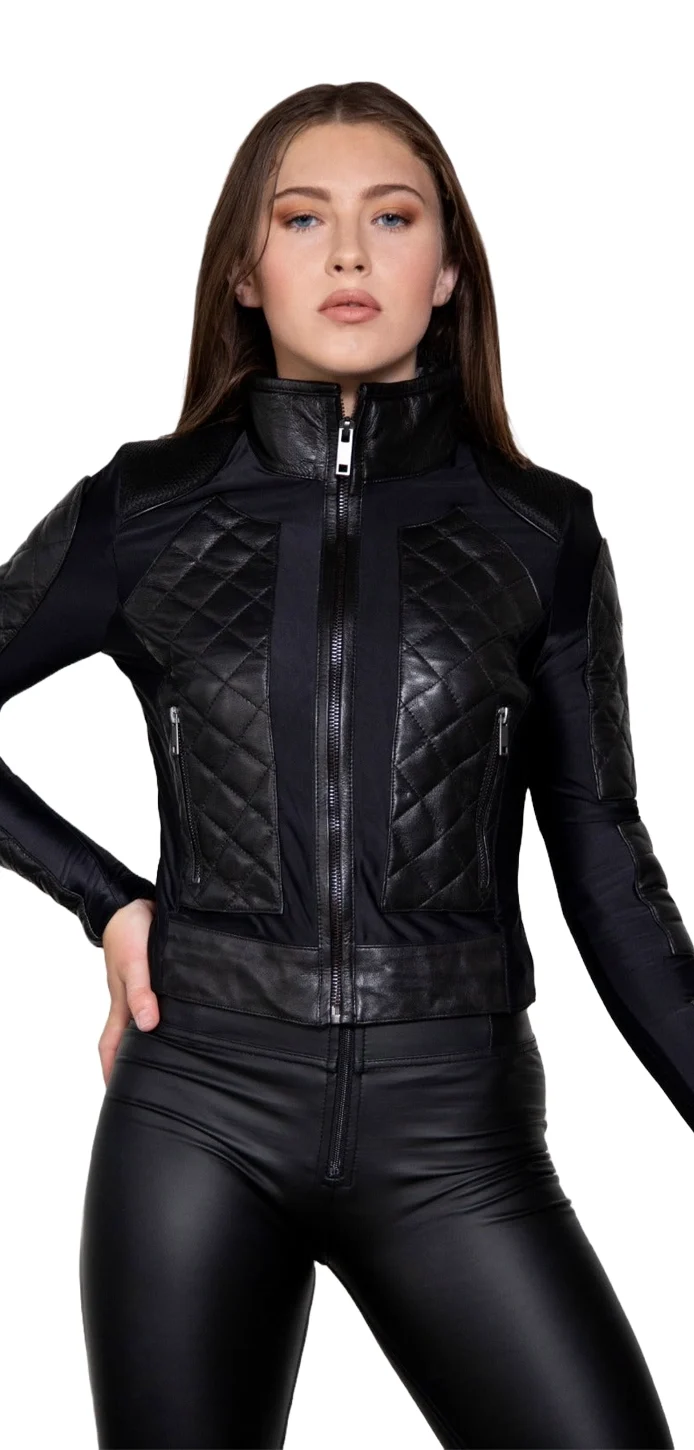 women's black corset jacket front two