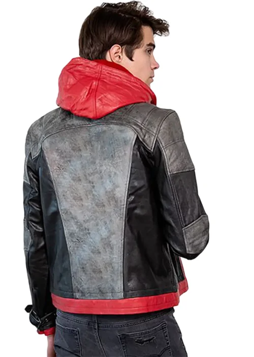 Mens Arkham Red Hood Leather Jacket back