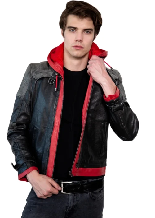 Mens Arkham Red Hood Leather Jacket back