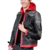 Mens Arkham Red Hood Leather Jacket back