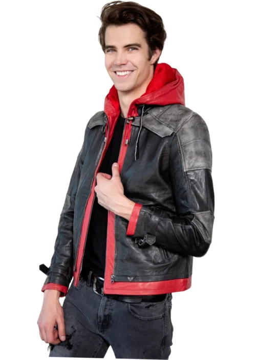 Mens Arkham Red Hood Leather Jacket back