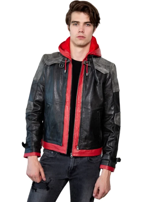 Mens Arkham Red Hood Leather Jacket back