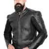 armored leather motorcycle jacket front