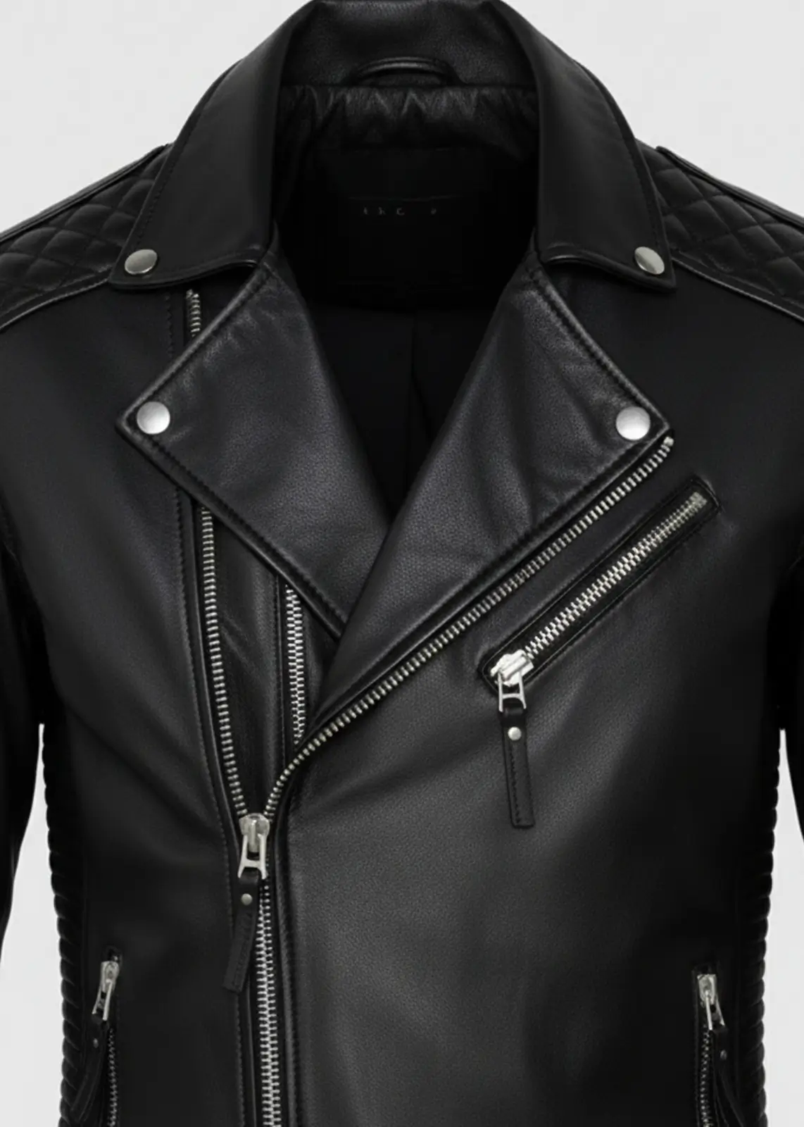 Quilted Black Leather Motorcycle Jacket For Men