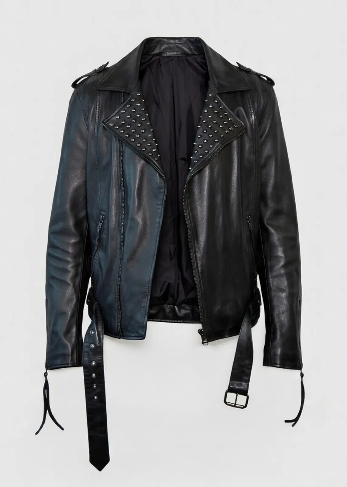 Black Studded Motorcycle Leather Jacket For Men