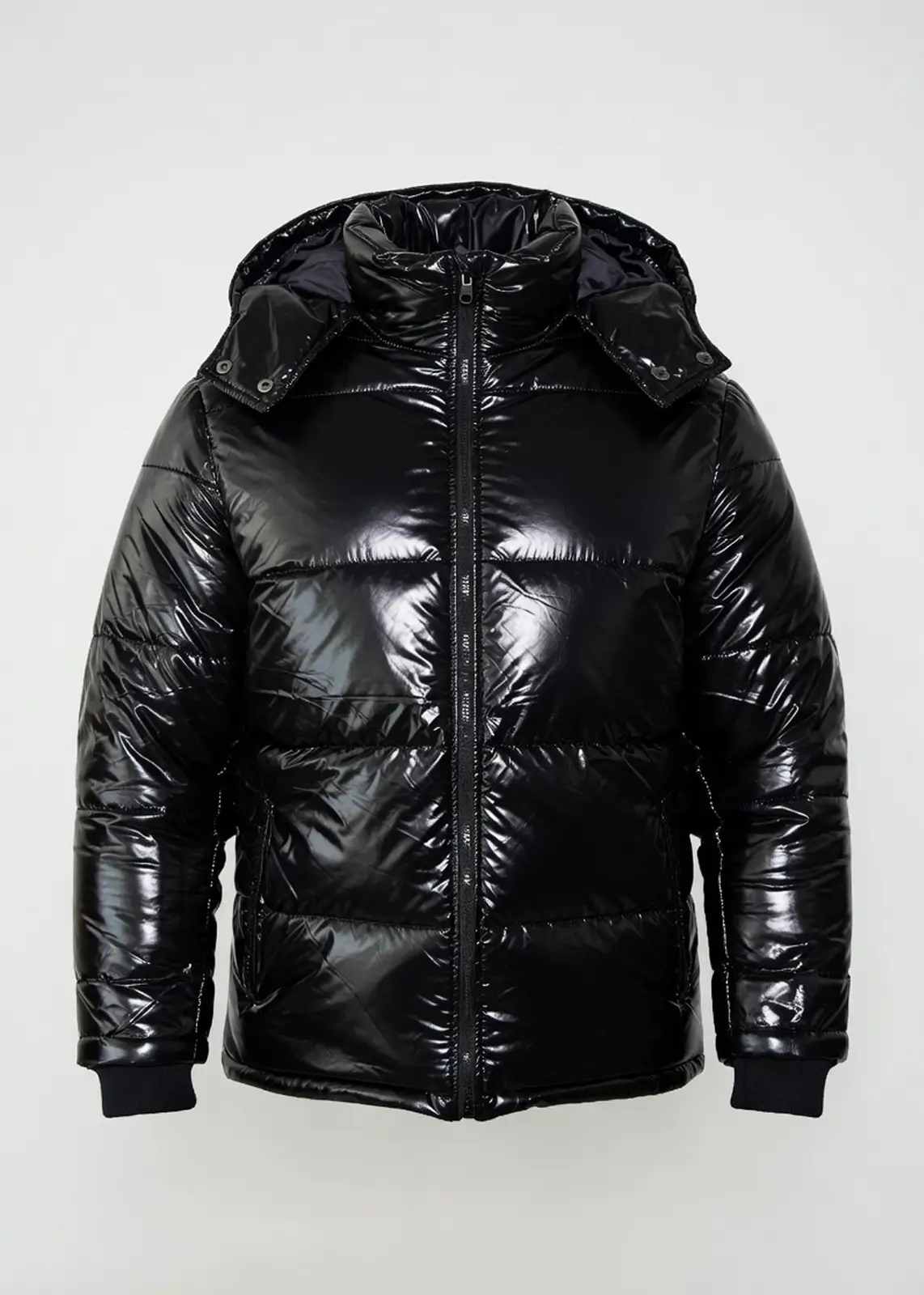 Cool Shiny Black Puffer Leather Jacket
