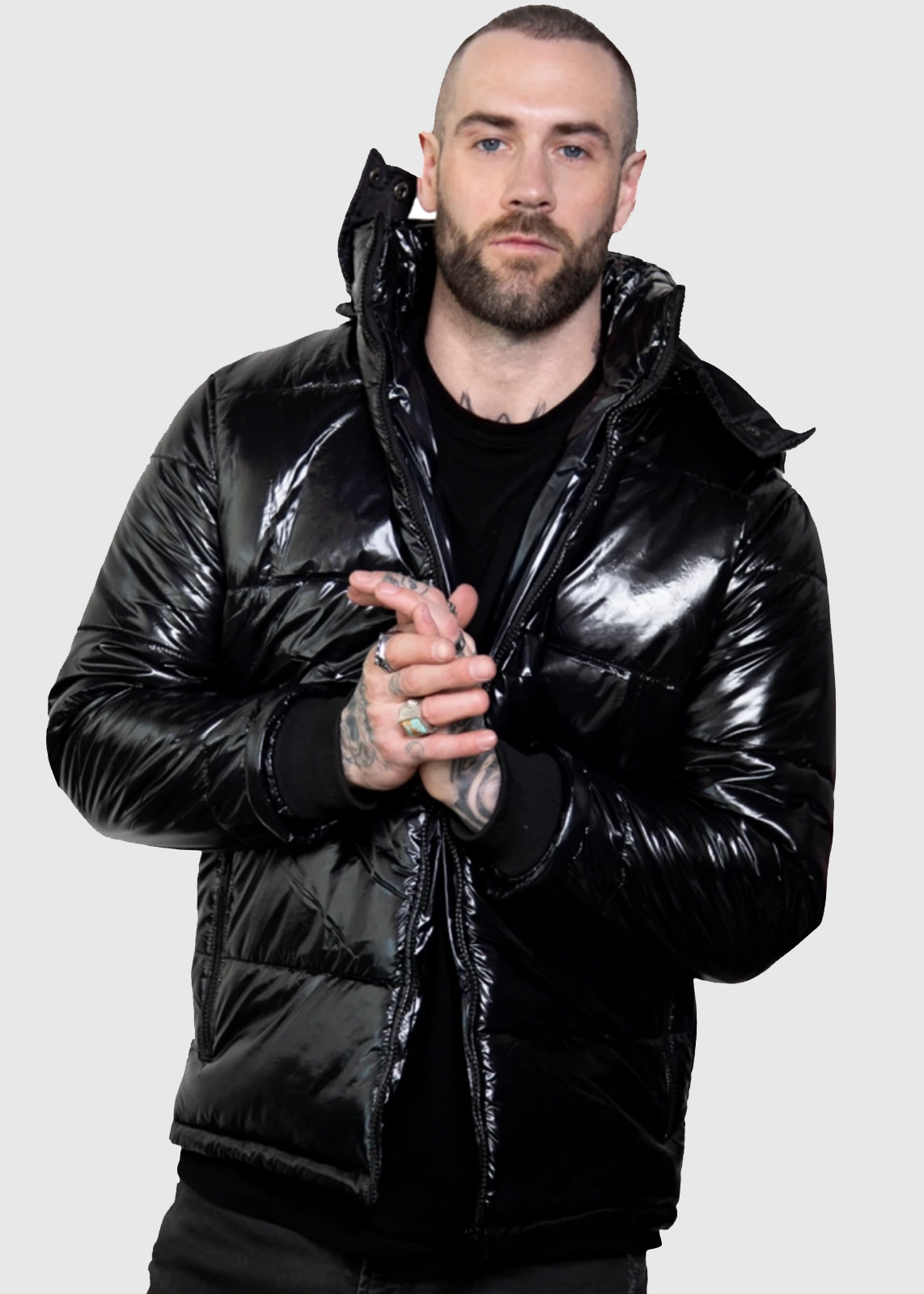 Cool Shiny Black Puffer Leather Jacket