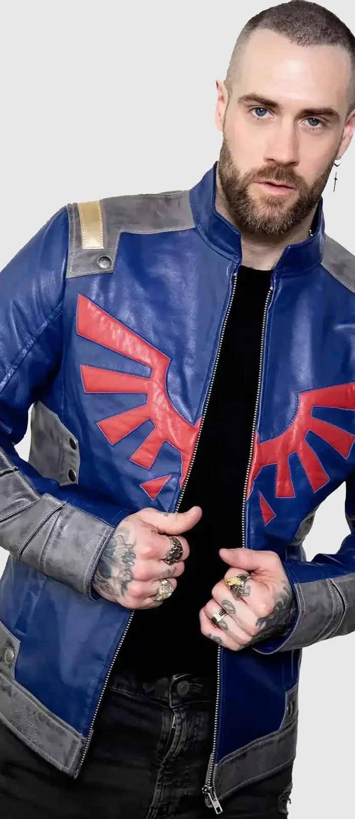 legend of zelda blue legendary leather jacket front