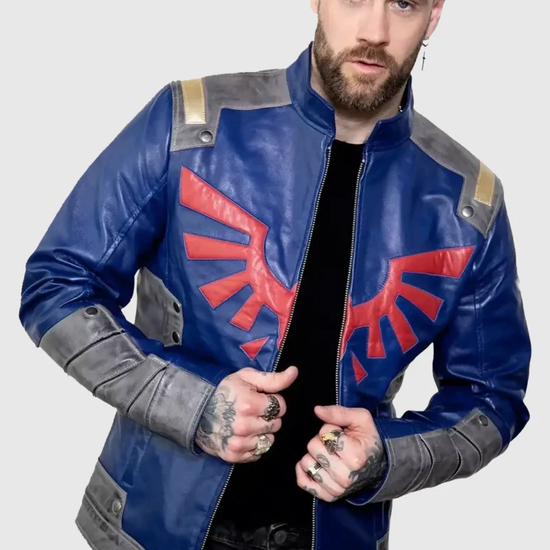 legend of zelda blue legendary leather jacket front