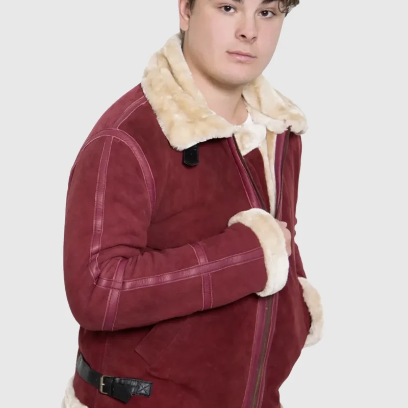 Ryan Reynolds Red Suede Christmas Jacket For Men rigt front tilted
