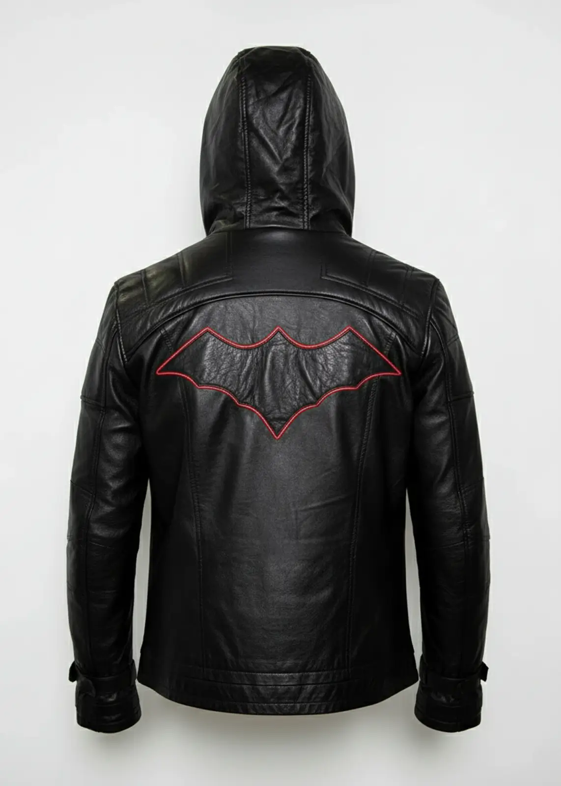 Batman Red Hooded Black Leather Jacket