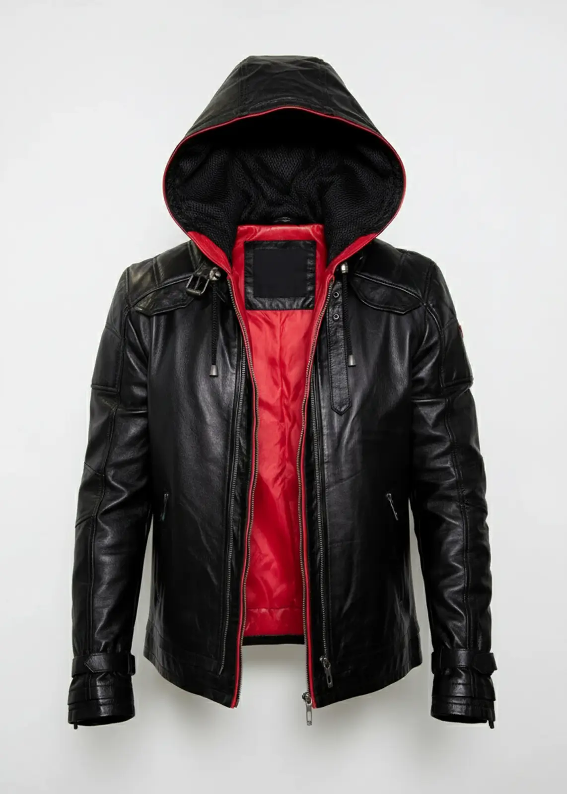 Batman Red Hooded Black Leather Jacket