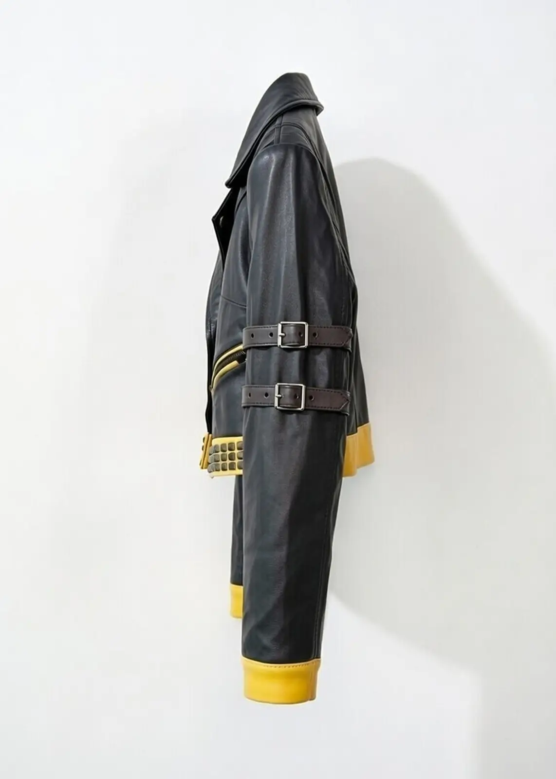Black And Yellow Crop Leather Jacket for Women