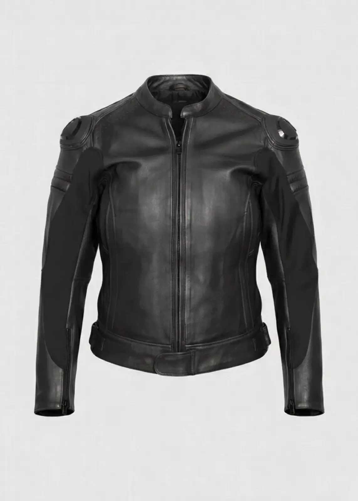 Black Motorcycle Leather Jacket with Armor For Women