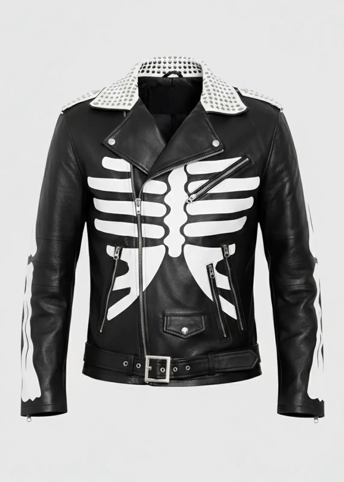 Black Skeleton Leather Jacket For Men & Women