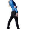 blue quilted leather jacket women side