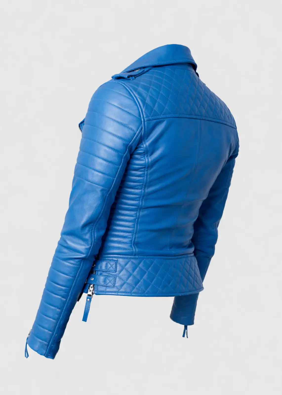 Moto Quilted Blue Leather Jacket for Women