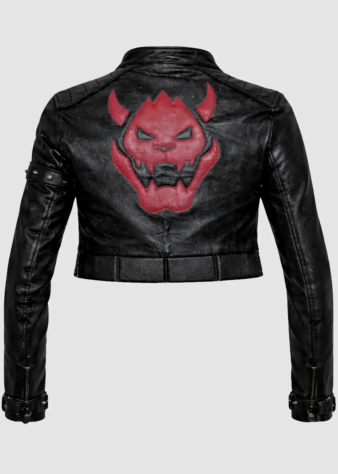 Cropped King Castle Bowser Black Leather Jacket