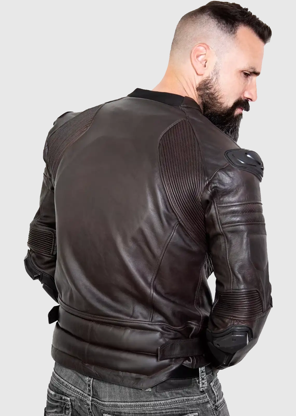 Mens Brown Leather Motorcycle Jacket With Armor