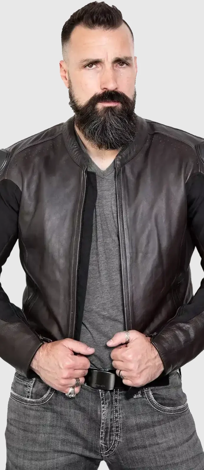 brown leather motorcycle jacket for men front