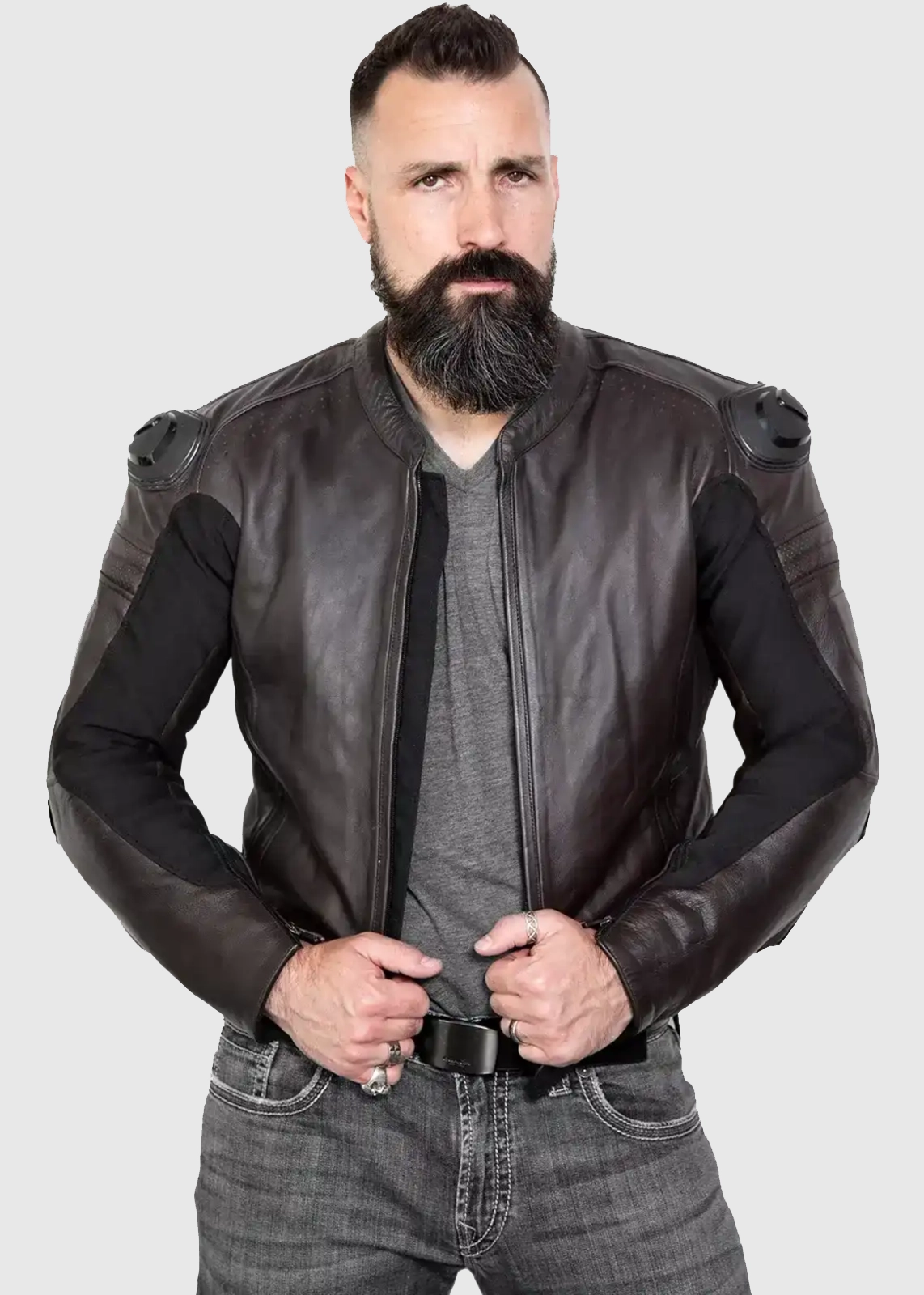 Mens Brown Leather Motorcycle Jacket With Armor