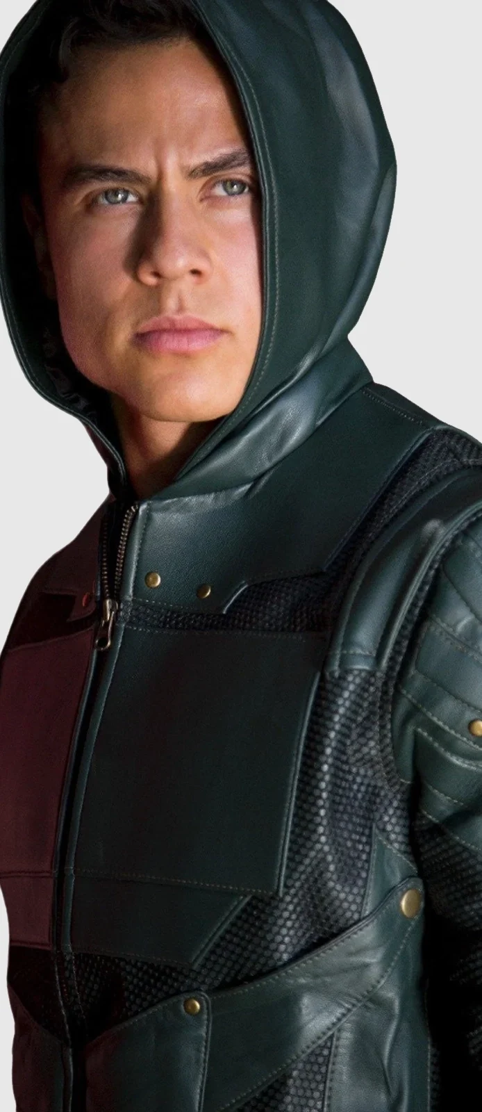 green arrow forest green leather jacket front