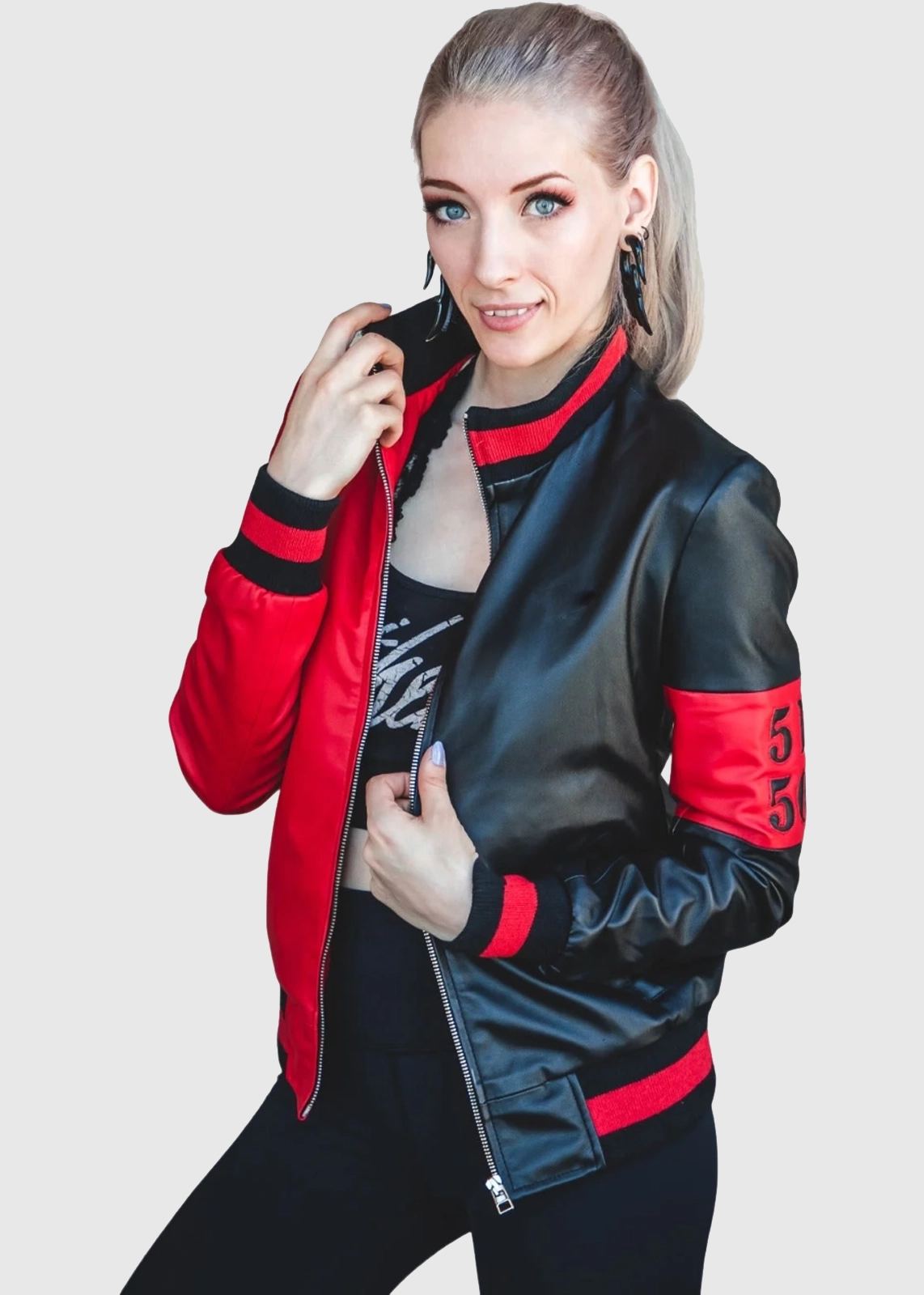 Harley Quinn Black And Red Leather Jacket For Women