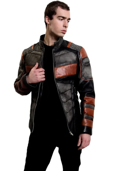 mens deathstroke armor black and orange jacket front