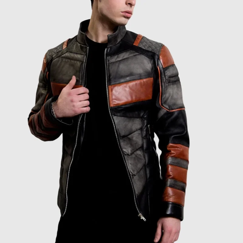 mens deathstroke armor black and orange jacket front