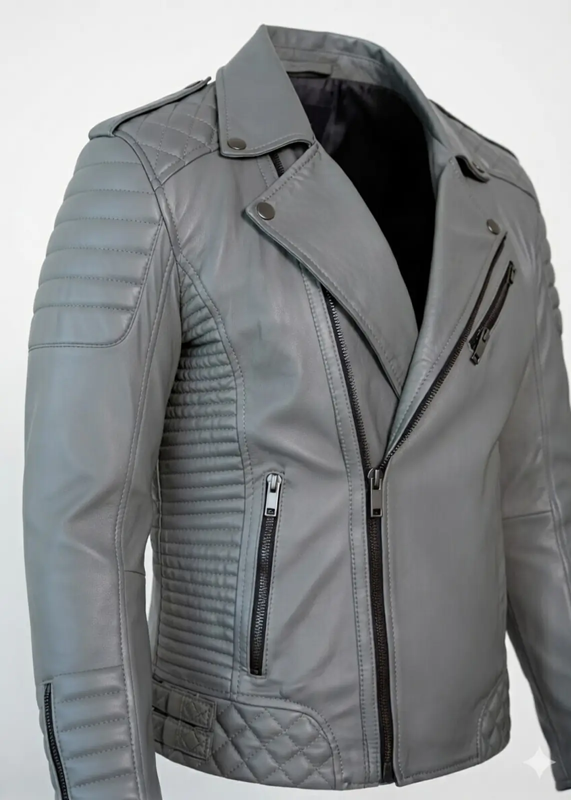 Men’s Gray Motorcycle Leather Jacket