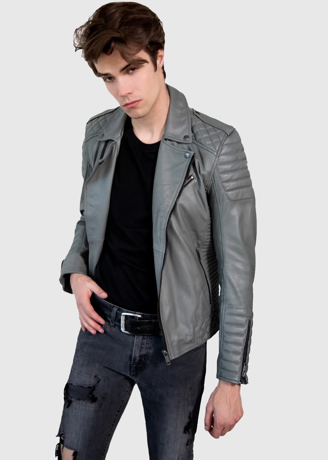 Men’s Gray Motorcycle Leather Jacket