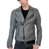 mens gray motorcycle leather jacket front 2