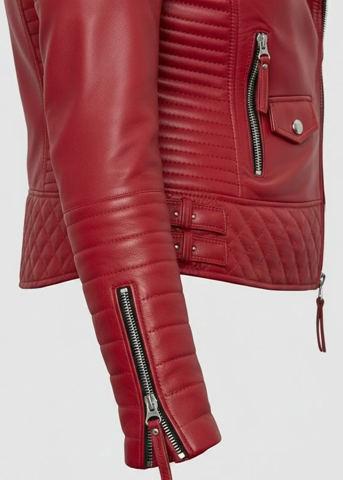 Red Women’s Quilted Biker Leather Jacket