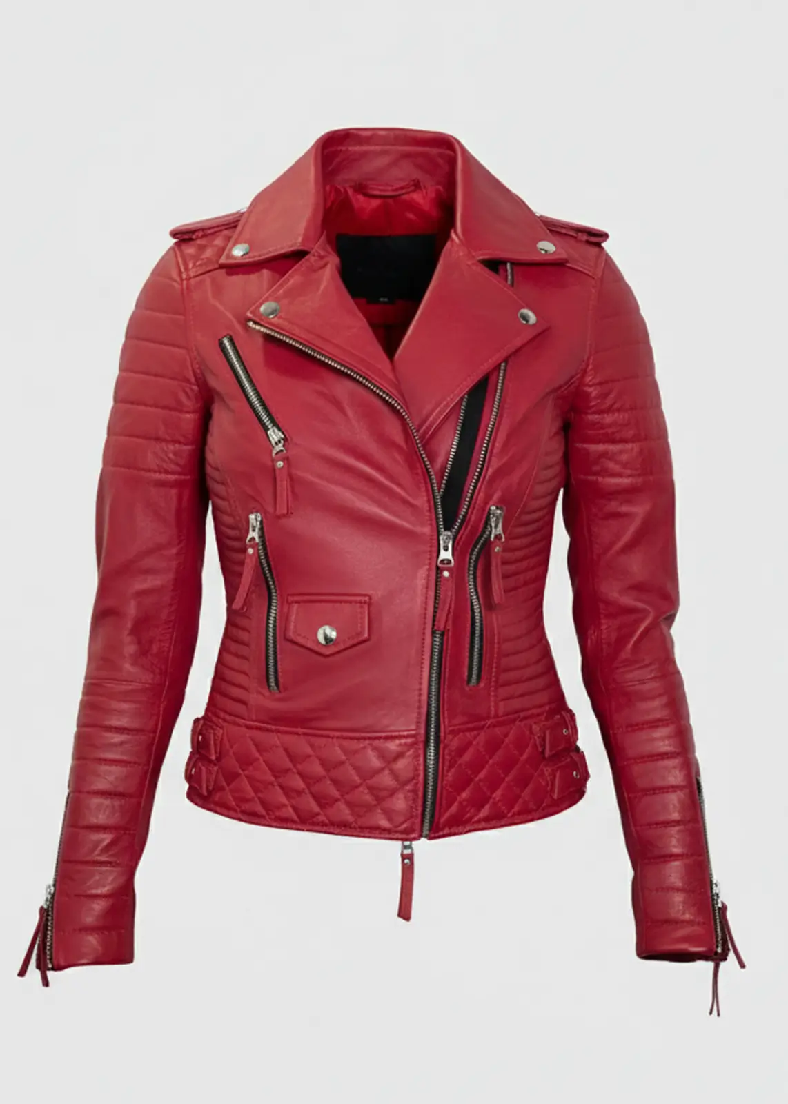 Red Women’s Quilted Biker Leather Jacket