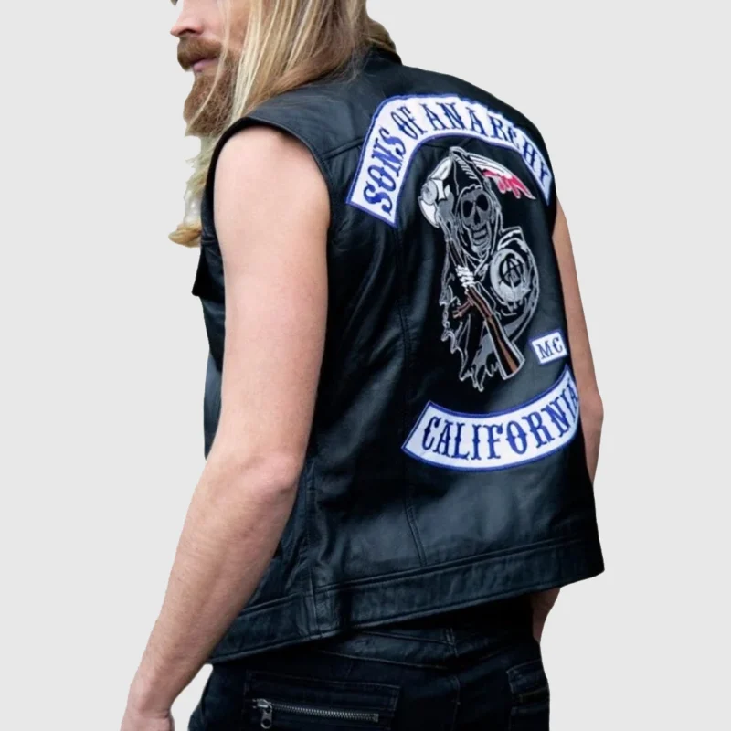 sons of anarchy leather vest jacket back left
