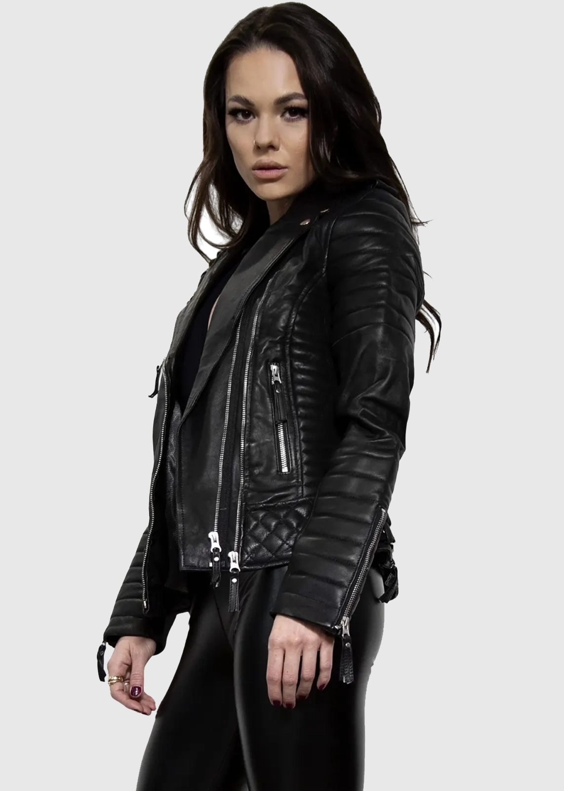 Women’s Black Quilted Leather Biker Jacket