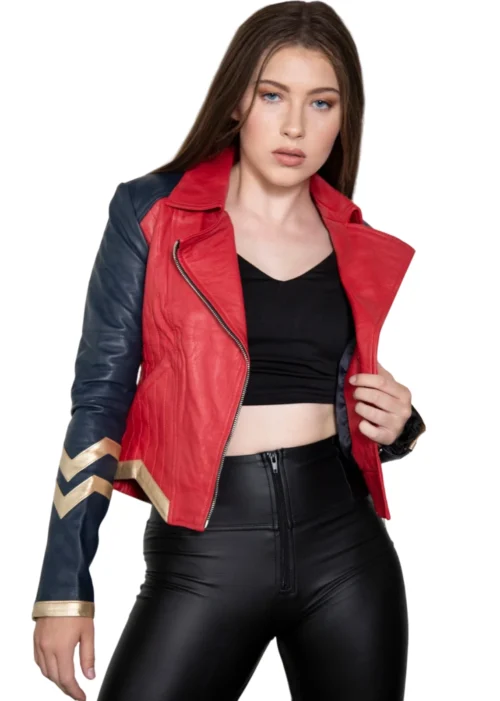 wonder woman leather jacket front