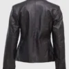 Black Collarless Leather Jacket back