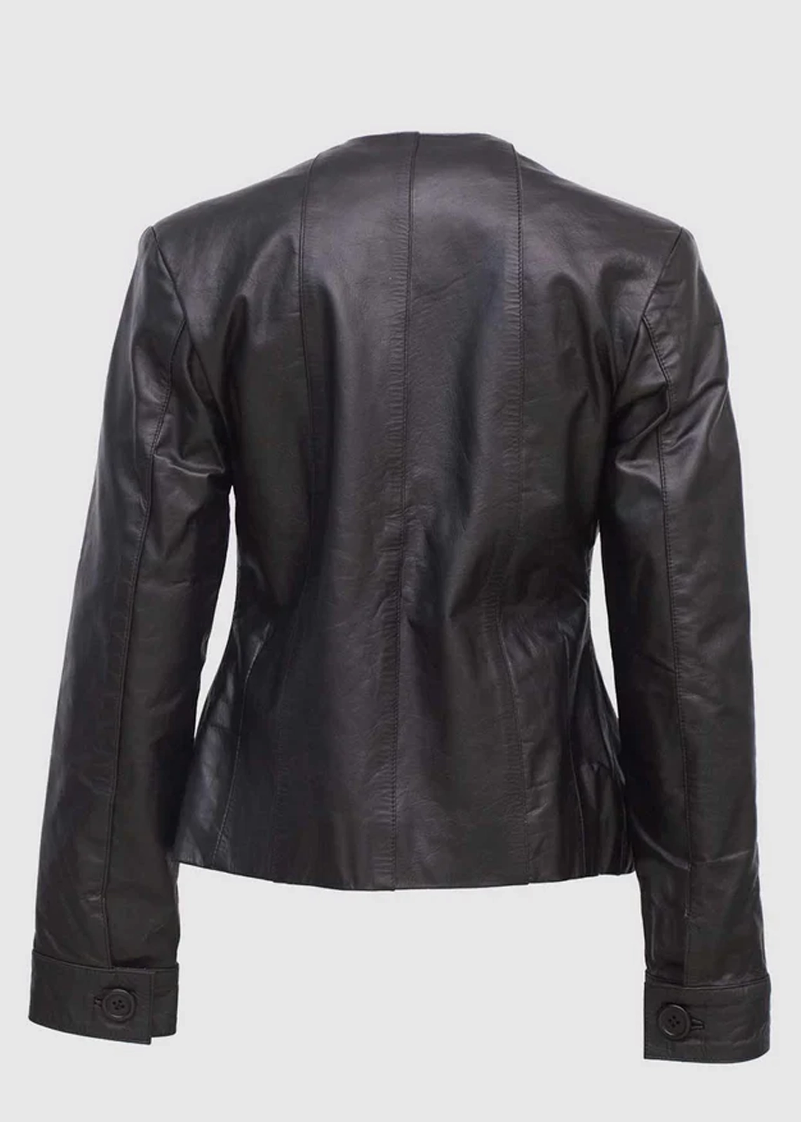 Women’s Black Collarless Leather Jacket