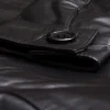 Black Collarless Leather Jacket closeup