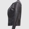 Black Collarless Leather Jacket side