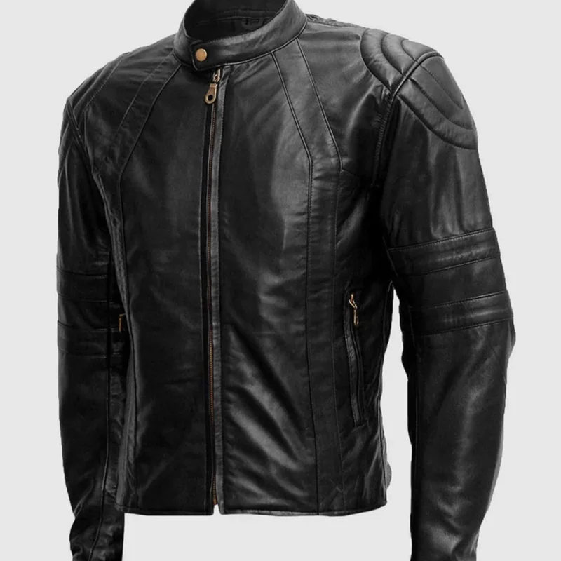 Black Leather Moto Jacket front