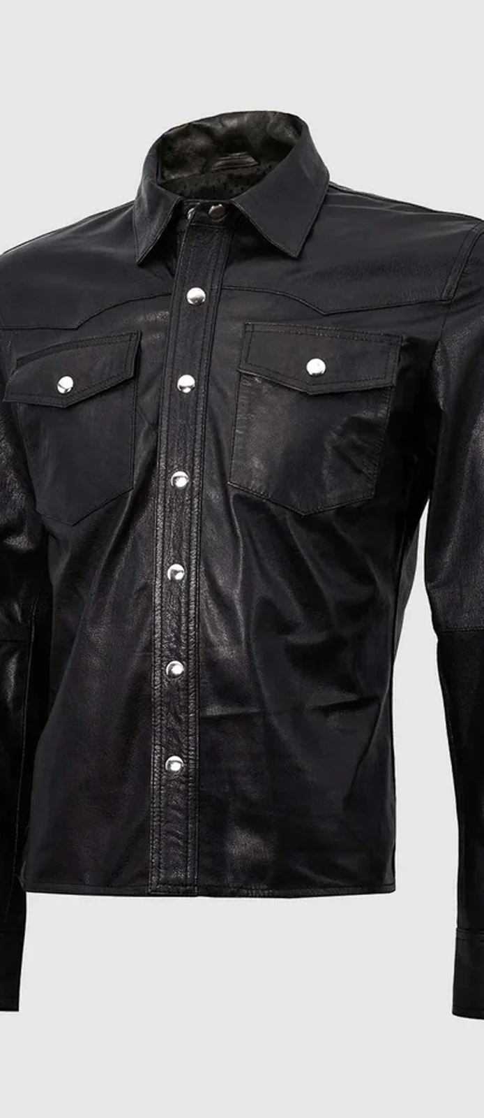 Black Leather Shirt Jacket front