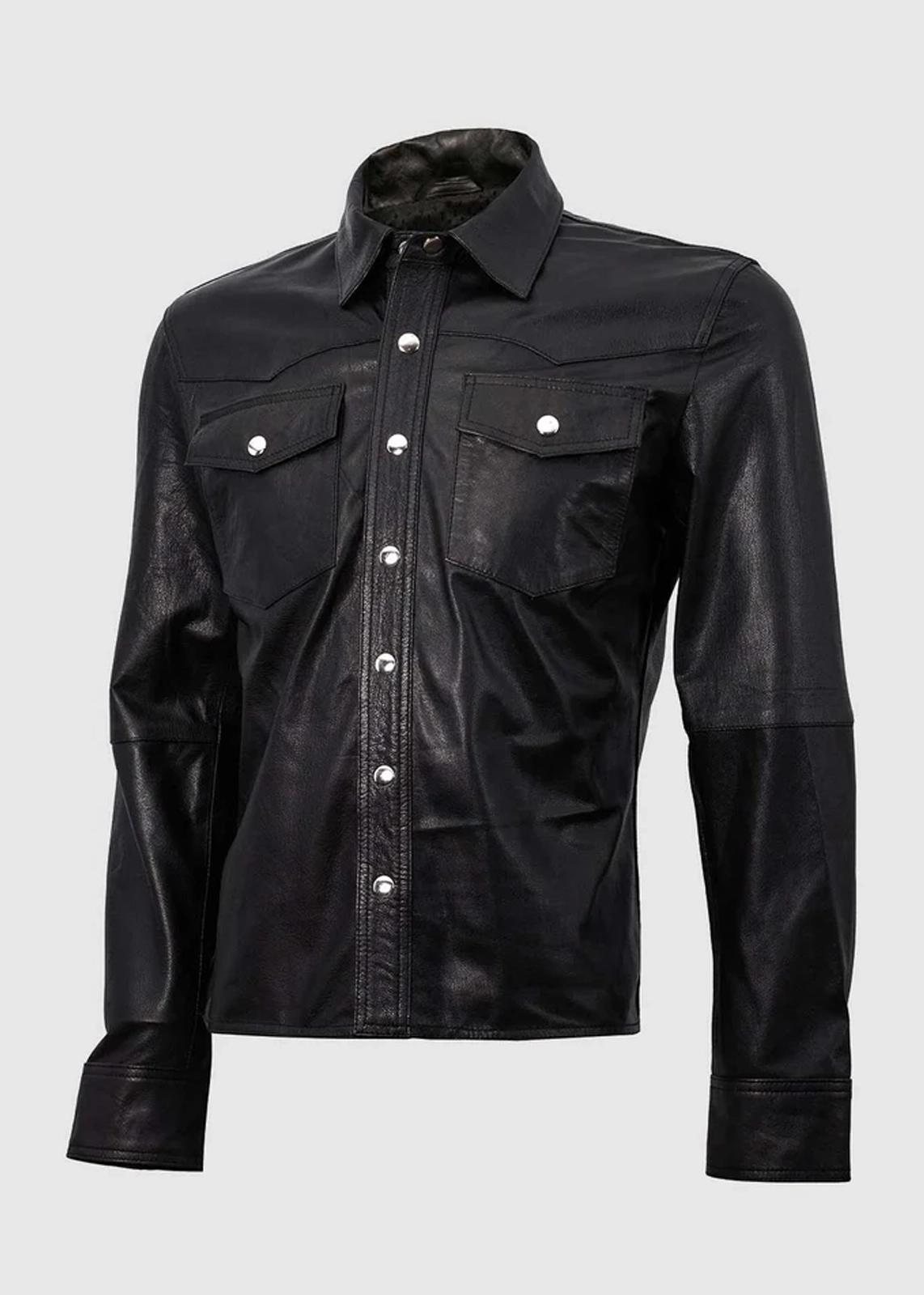 Traditional Black Leather Shirt Jacket