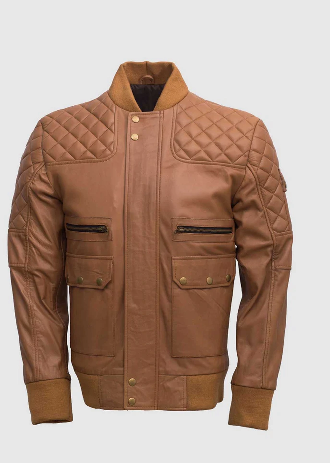 Brown Leather Bomber Jacket For Men