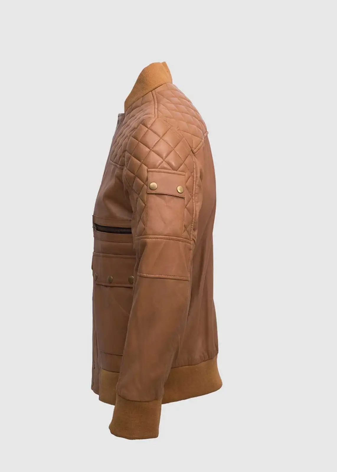 Brown Leather Bomber Jacket For Men
