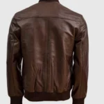 Classic Brown Leather Bomber Jacket back